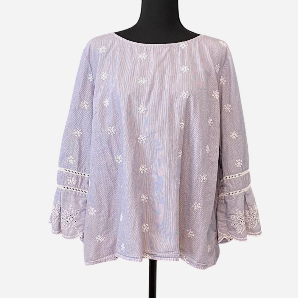 Liz Claiborne Size XXL Women's Striped Cotton Tunic with 3/4 Eyelet Bell Sleeve